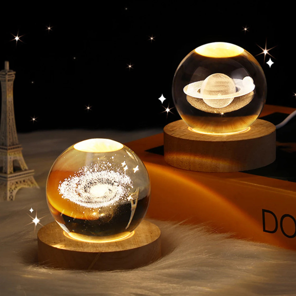USB LED Night Light, Galaxy Crystal Ball Lamp, 3D Planet Moon Lamp, Home Decoration